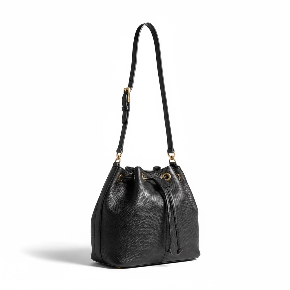 Adrianne Vittadini Black Leather Hobo Bucket Bag